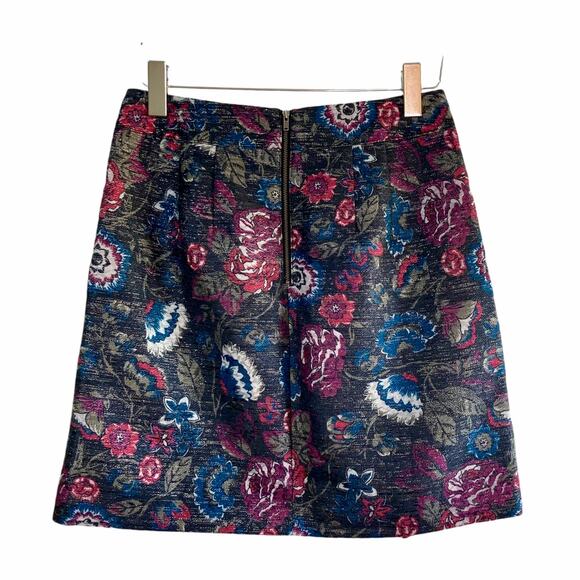 Loft Dark Floral Metallic Pleated Skater Skirt Sz 4 Dark Cottage Fairy Grunge - Picture 2 of 6